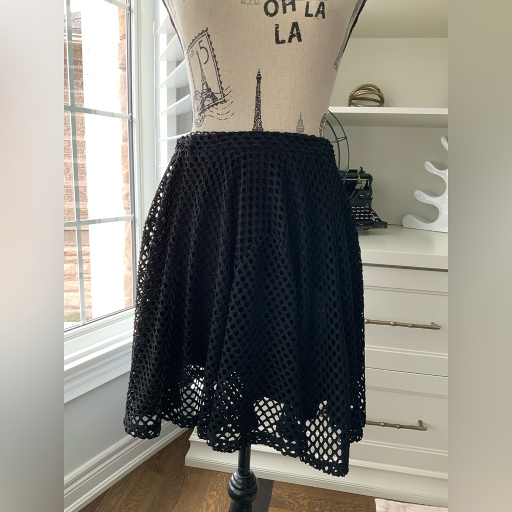 SELECTED FEMME Sydney Mesh Net Black Skater Skirt Mid Length Women’s SZ XS/Small - Picture 3 of 12